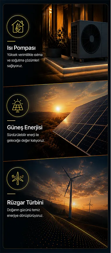 Isı pompası, güneş enerjisi ve rüzgar türbini
