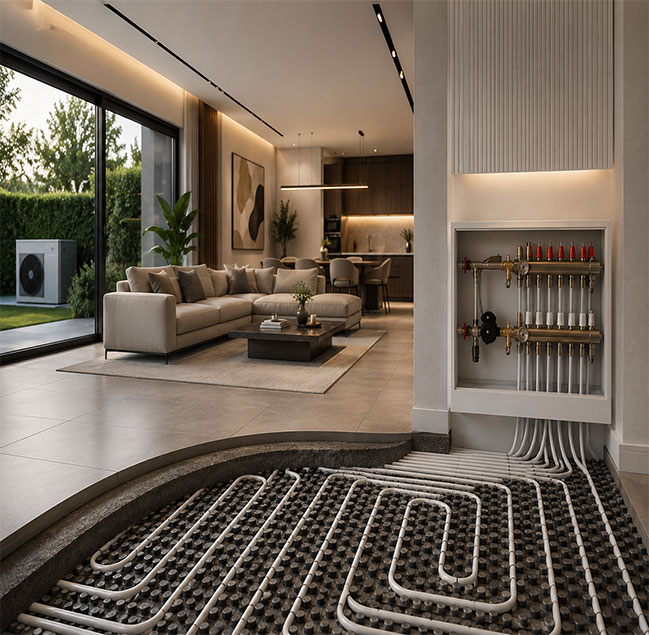 Villa içi premium yerden ısıtma uygulaması